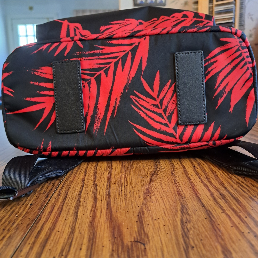 Michael Kors Black Red Palm Print Backpack - Picture 5 of 11